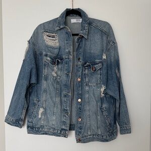 Zara oversized distressed denim jacket L